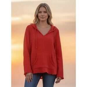 Michael Stars Arlo Hoodie Flame Color Double Gauze Pullover NWT Small